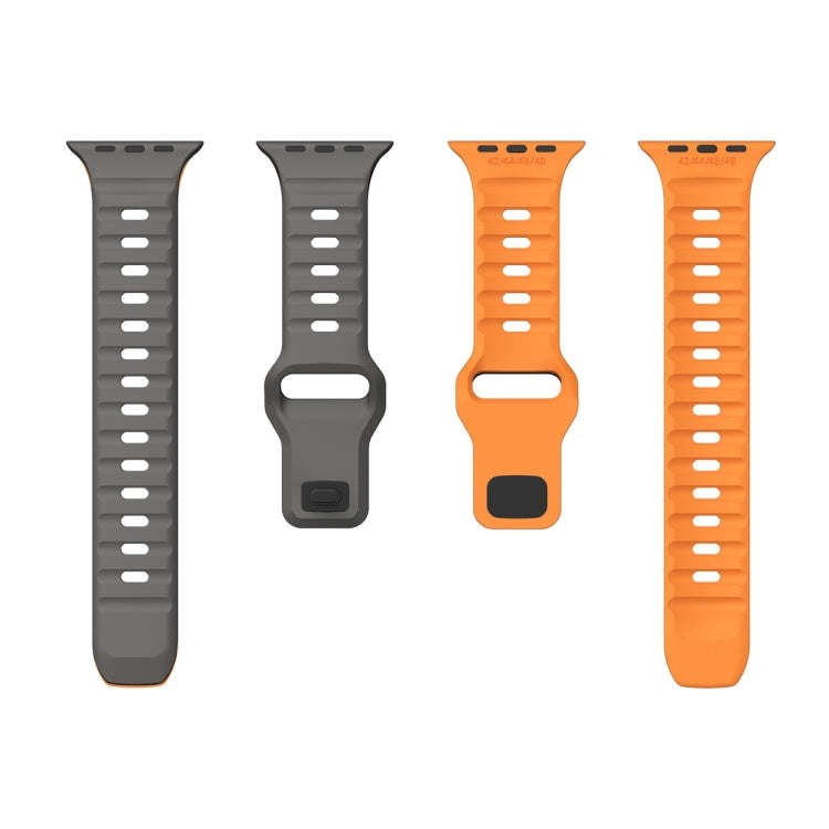 For Apple Watch SE 44mm Wave Texture Reverse Buckle Silicone Watch Band(Space Grey Orange)