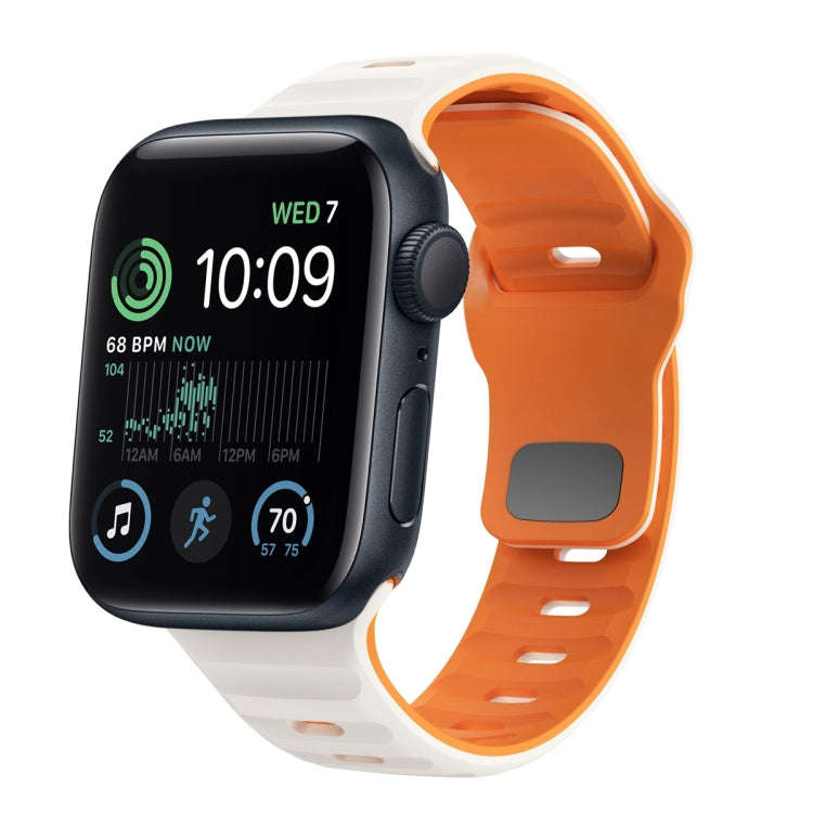 For Apple Watch SE 44mm Wave Texture Reverse Buckle Silicone Watch Band(Starlight Orange)