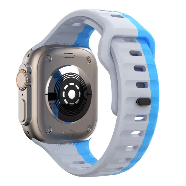 For Apple Watch SE 44mm Wave Texture Reverse Buckle Silicone Watch Band(Grey Blue)