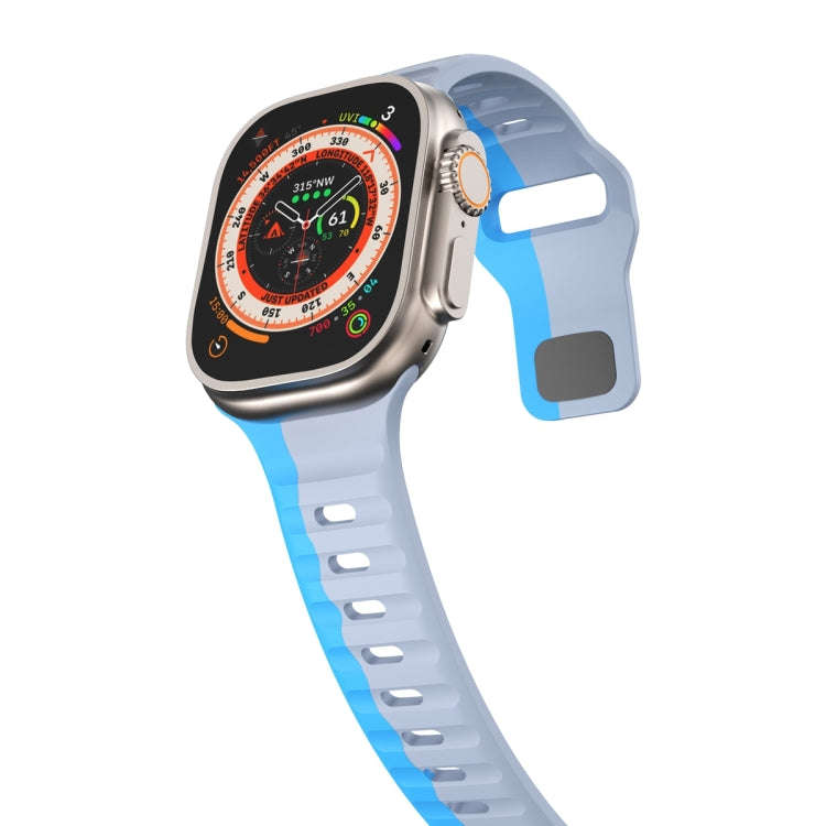 For Apple Watch SE 44mm Wave Texture Reverse Buckle Silicone Watch Band(Grey Blue)