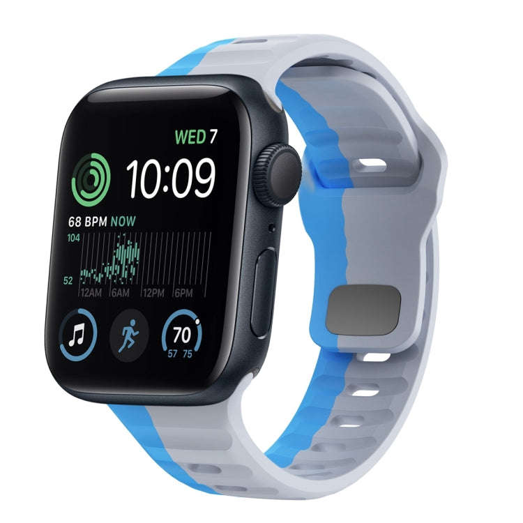 For Apple Watch SE 44mm Wave Texture Reverse Buckle Silicone Watch Band(Grey Blue)