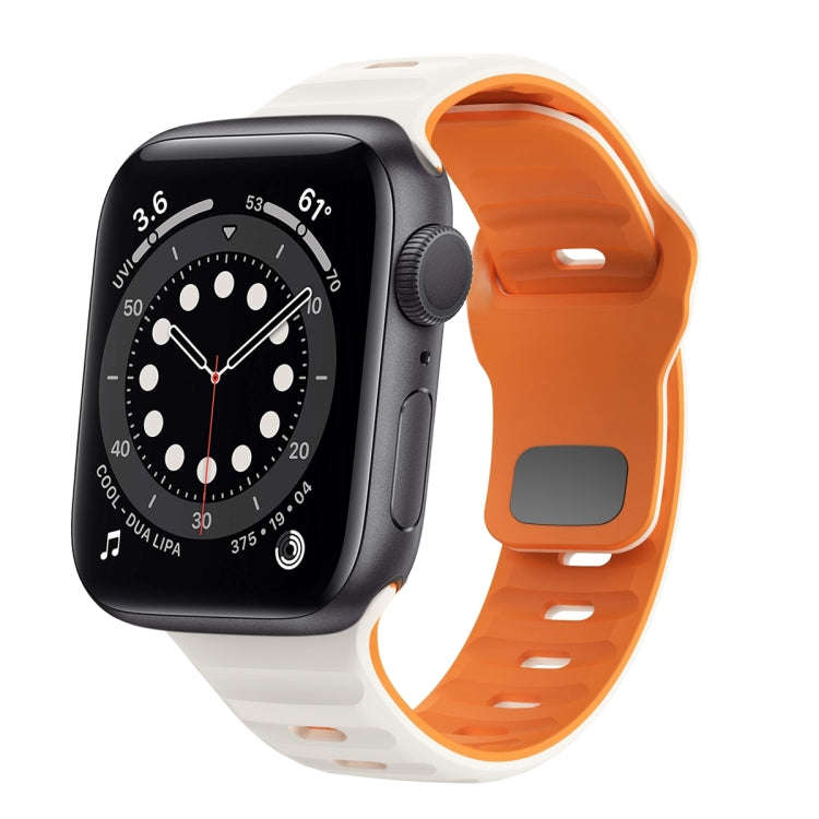 For Apple Watch Series 6 40mm Wave Texture Reverse Buckle Silicone Watch Band(Starlight Orange)