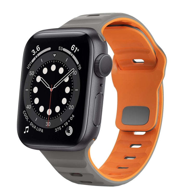 For Apple Watch Series 6 44mm Wave Texture Reverse Buckle Silicone Watch Band(Space Grey Orange)