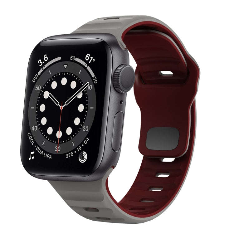 For Apple Watch Series 6 44mm Wave Texture Reverse Buckle Silicone Watch Band(Space Grey Wine Red)