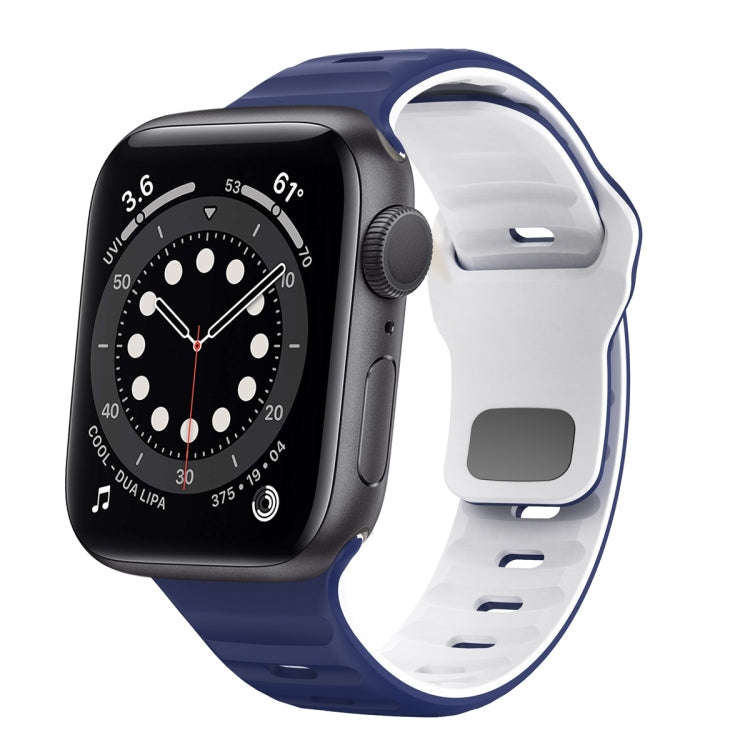 For Apple Watch Series 6 44mm Wave Texture Reverse Buckle Silicone Watch Band(Midnight Blue White)