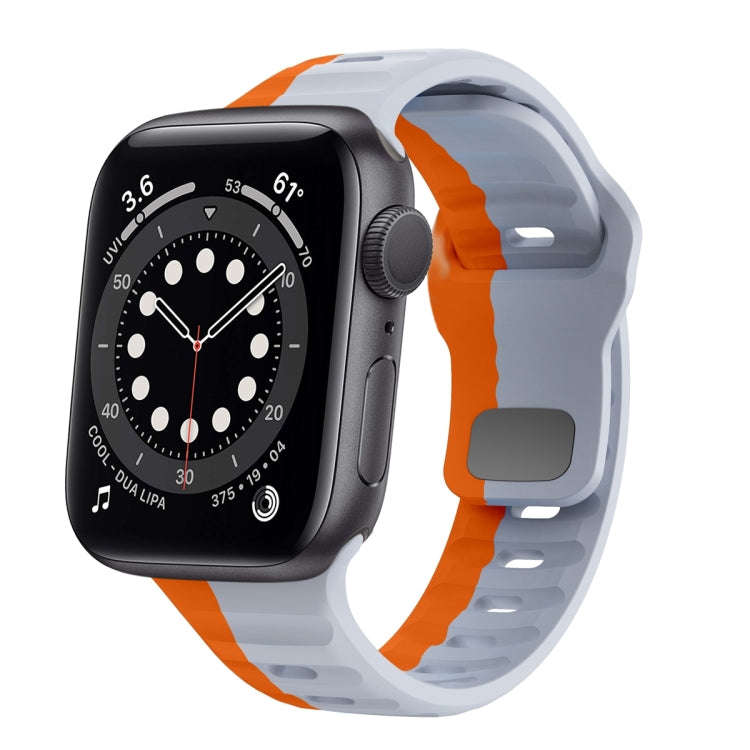 For Apple Watch Series 6 44mm Wave Texture Reverse Buckle Silicone Watch Band(Grey Orange)