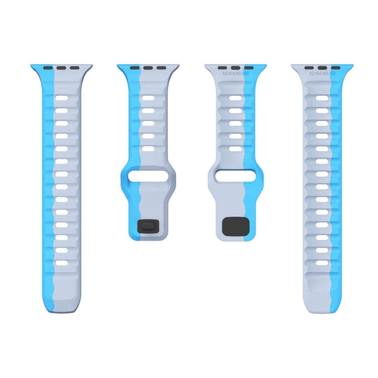 For Apple Watch Series 6 44mm Wave Texture Reverse Buckle Silicone Watch Band(Grey Blue)