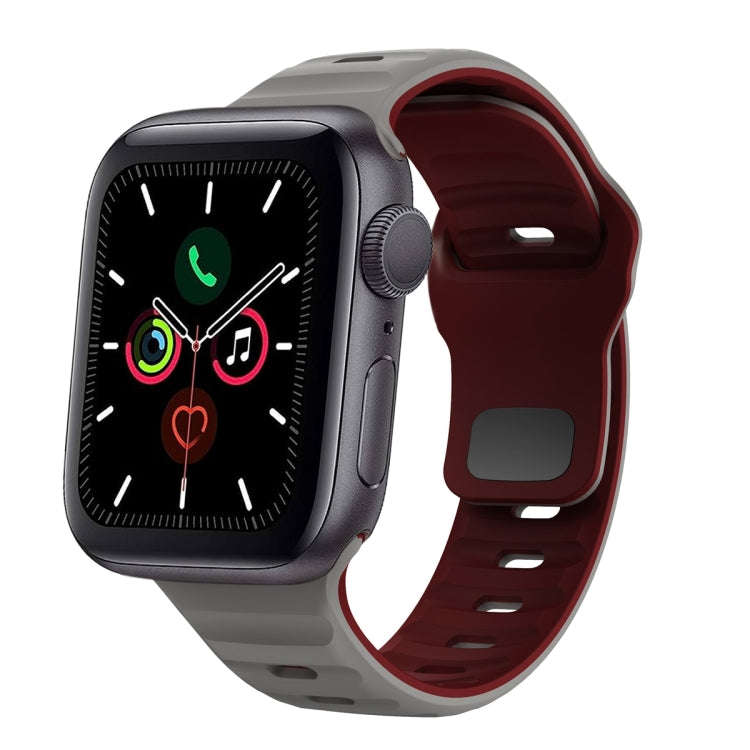 For Apple Watch Series 5 44mm Wave Texture Reverse Buckle Silicone Watch Band(Space Grey Wine Red)