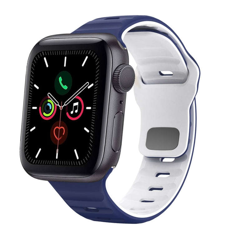 For Apple Watch Series 5 44mm Wave Texture Reverse Buckle Silicone Watch Band(Midnight Blue White)