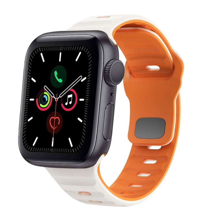 For Apple Watch Series 5 44mm Wave Texture Reverse Buckle Silicone Watch Band(Starlight Orange)