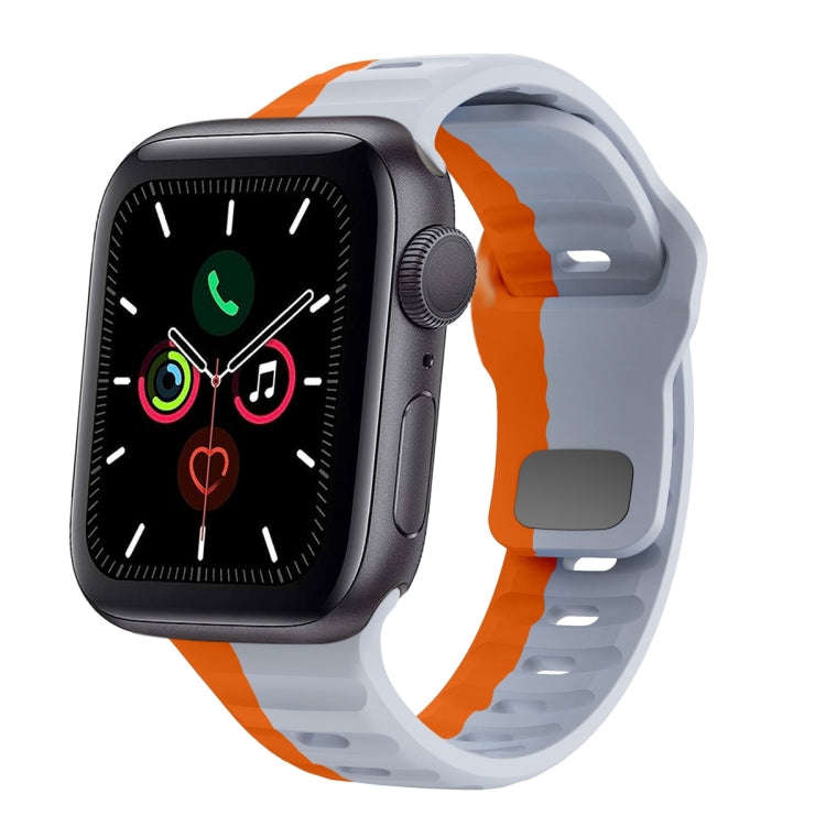 For Apple Watch Series 5 40mm Wave Texture Reverse Buckle Silicone Watch Band(Grey Orange)