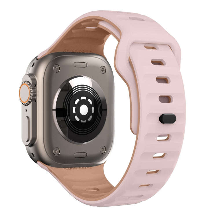 For Apple Watch Series 4 44mm Wave Texture Reverse Buckle Silicone Watch Band(Pink+Rose Ash)