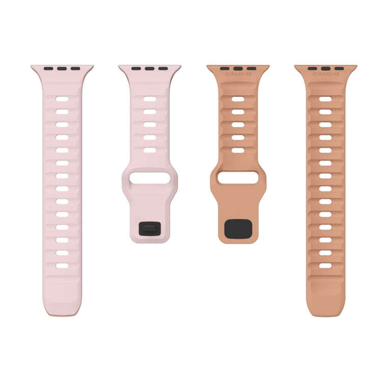 For Apple Watch Series 4 44mm Wave Texture Reverse Buckle Silicone Watch Band(Pink+Rose Ash)