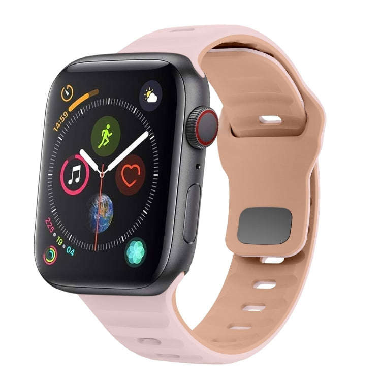 For Apple Watch Series 4 44mm Wave Texture Reverse Buckle Silicone Watch Band(Pink+Rose Ash)