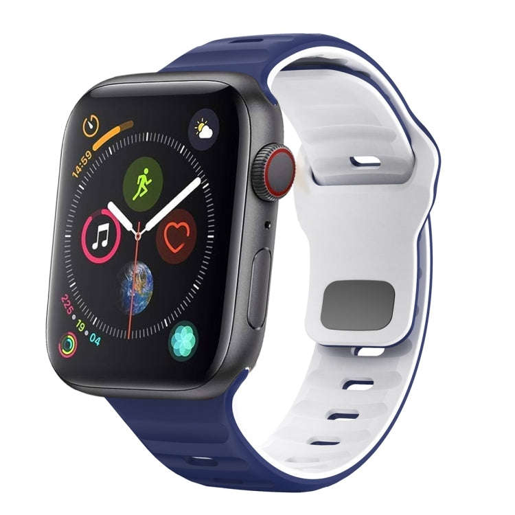 For Apple Watch Series 4 44mm Wave Texture Reverse Buckle Silicone Watch Band(Midnight Blue White)