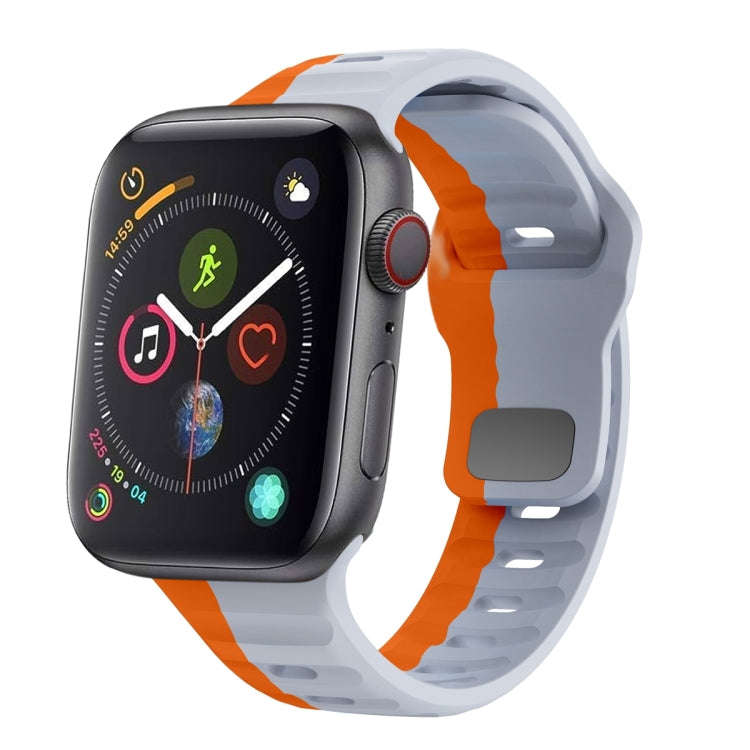 For Apple Watch Series 4 44mm Wave Texture Reverse Buckle Silicone Watch Band(Grey Orange)