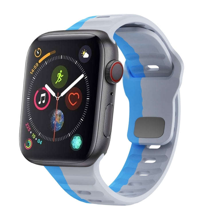 For Apple Watch Series 4 44mm Wave Texture Reverse Buckle Silicone Watch Band(Grey Blue)