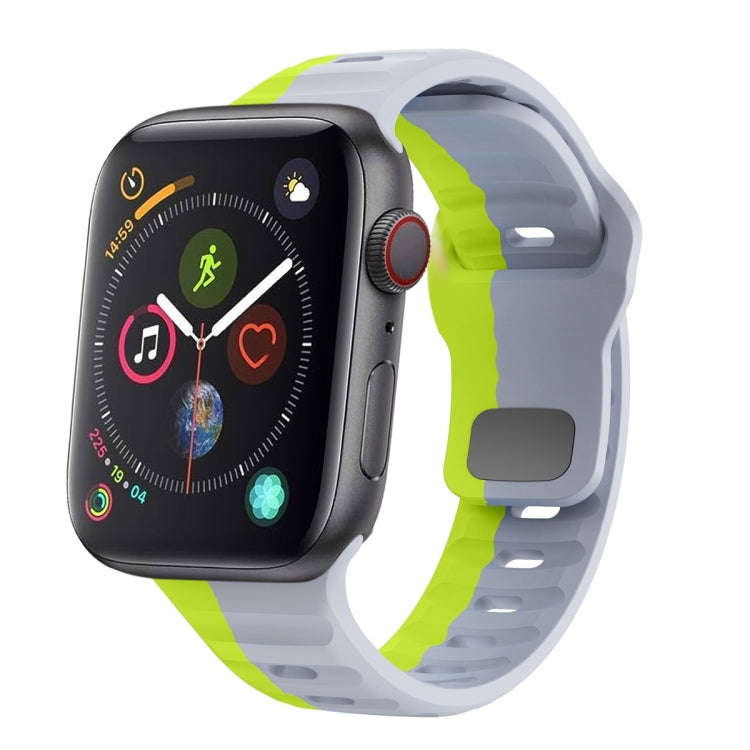 For Apple Watch Series 4 44mm Wave Texture Reverse Buckle Silicone Watch Band(Grey Green)