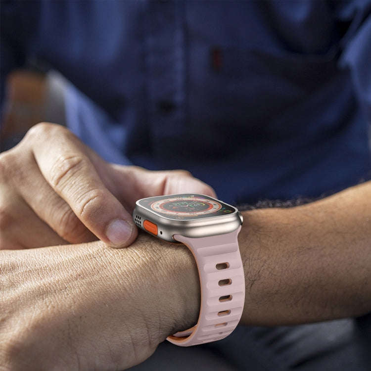 For Apple Watch Series 3 38mm Wave Texture Reverse Buckle Silicone Watch Band(Pink+Rose Ash)