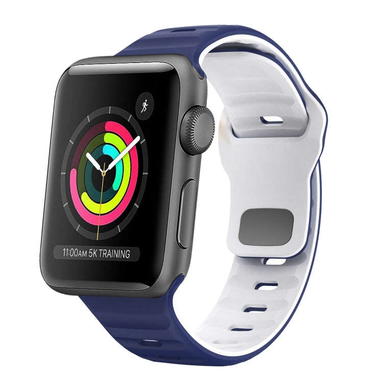For Apple Watch Series 3 38mm Wave Texture Reverse Buckle Silicone Watch Band(Midnight Blue White)