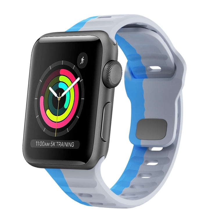 For Apple Watch Series 3 38mm Wave Texture Reverse Buckle Silicone Watch Band(Grey Blue)
