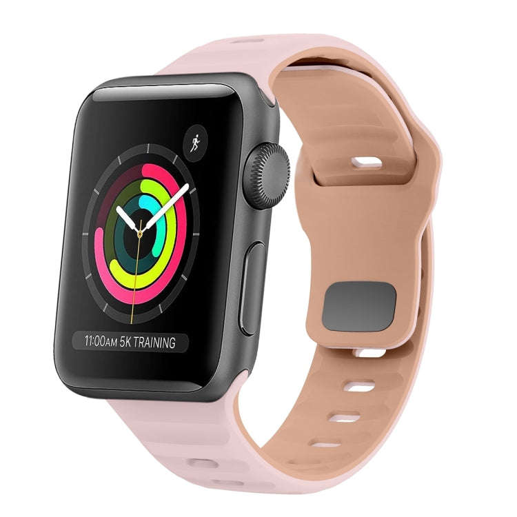 For Apple Watch Series 2 42mm Wave Texture Reverse Buckle Silicone Watch Band(Pink+Rose Ash)