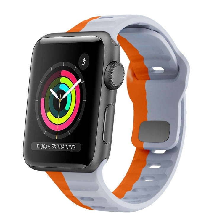 For Apple Watch Series 2 42mm Wave Texture Reverse Buckle Silicone Watch Band(Grey Orange)