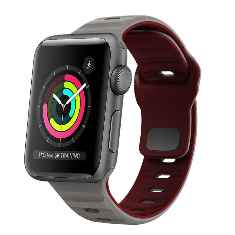 For Apple Watch Series 2 38mm Wave Texture Reverse Buckle Silicone Watch Band(Space Grey Wine Red)