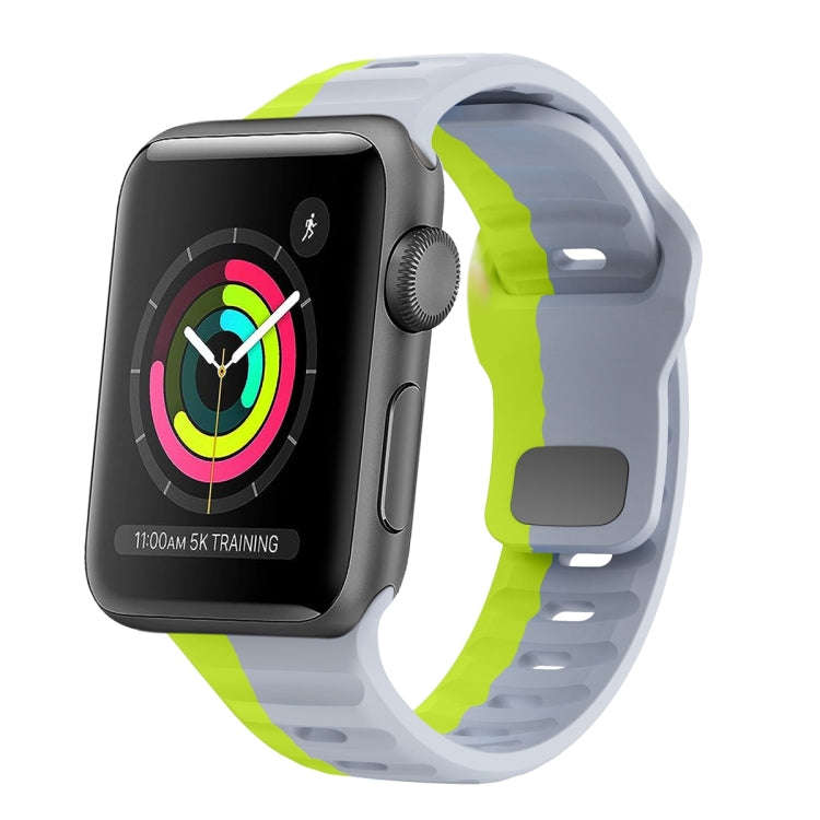 For Apple Watch Series 2 38mm Wave Texture Reverse Buckle Silicone Watch Band(Grey Green)