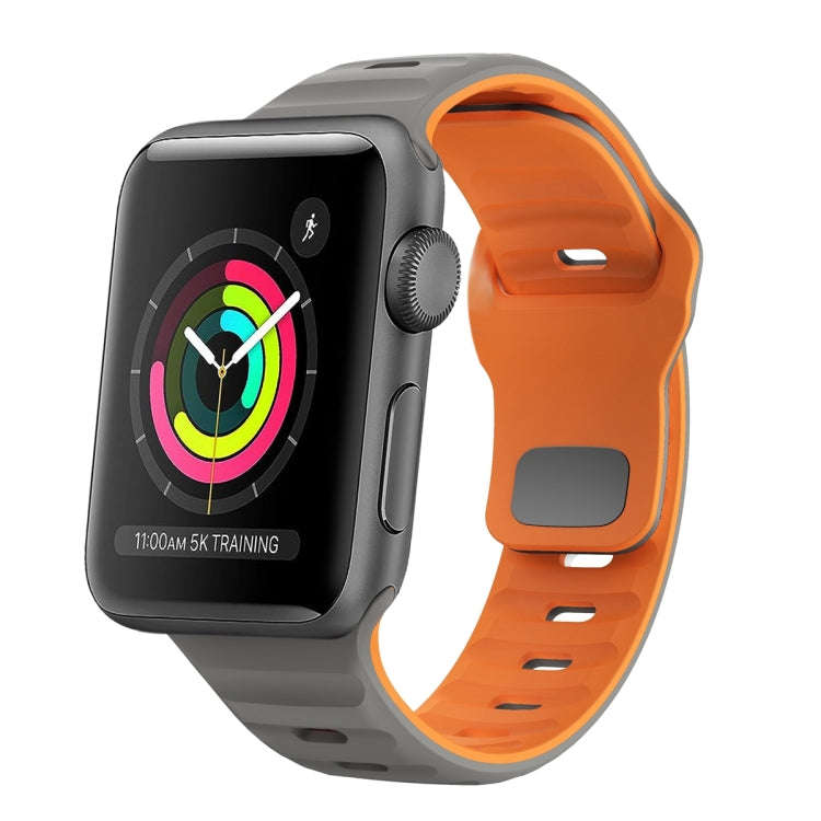 For Apple Watch 42mm Wave Texture Reverse Buckle Silicone Watch Band(Space Grey Orange)