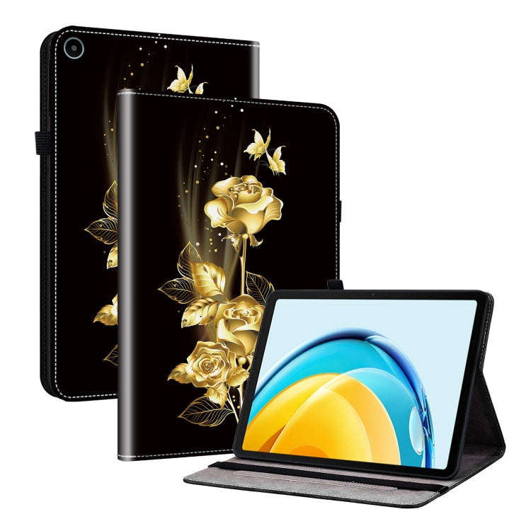 For Huawei MatePad SE 10.4 Crystal Texture Painted Leather Smart Tablet Case(Gold Butterfly Rose)