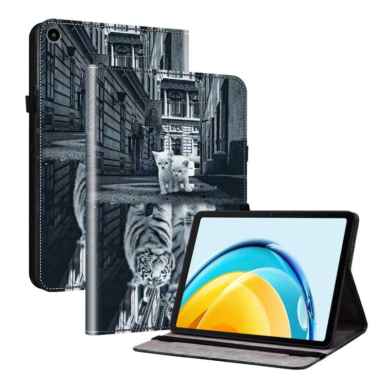 For Huawei MatePad SE 10.4 Crystal Texture Painted Leather Smart Tablet Case(Cat Reflection Tiger)