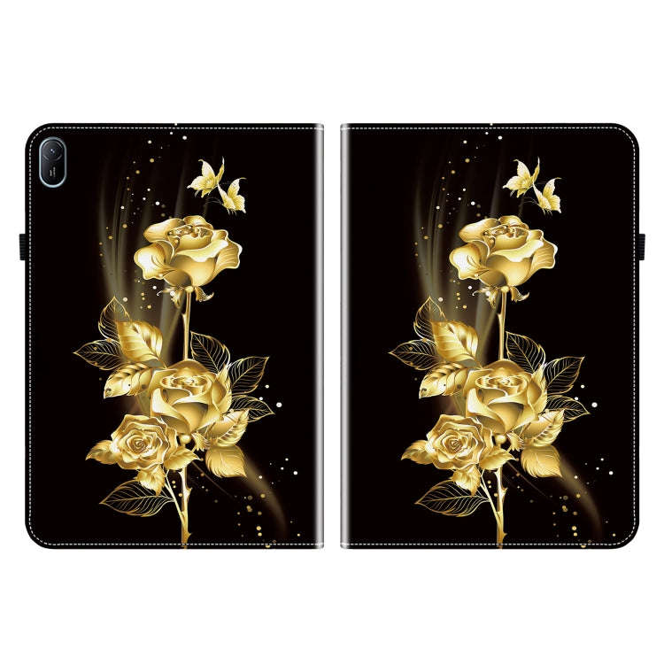 For Huawei MatePad SE 11 2024 Crystal Texture Painted Leather Smart Tablet Case(Gold Butterfly Rose)