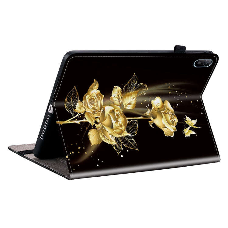 For Huawei MatePad SE 11 2024 Crystal Texture Painted Leather Smart Tablet Case(Gold Butterfly Rose)