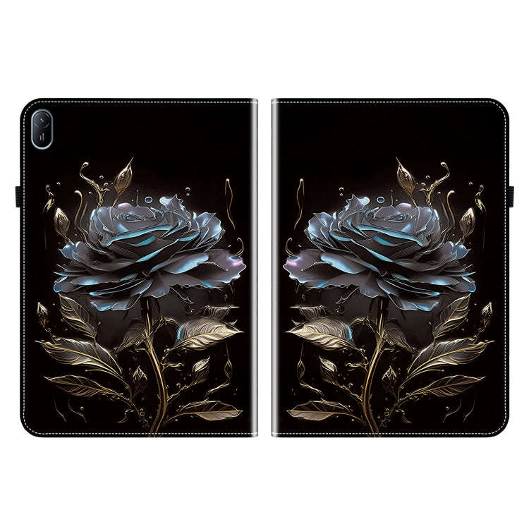 For Huawei MatePad SE 11 2024 Crystal Texture Painted Leather Smart Tablet Case(Black Rose)