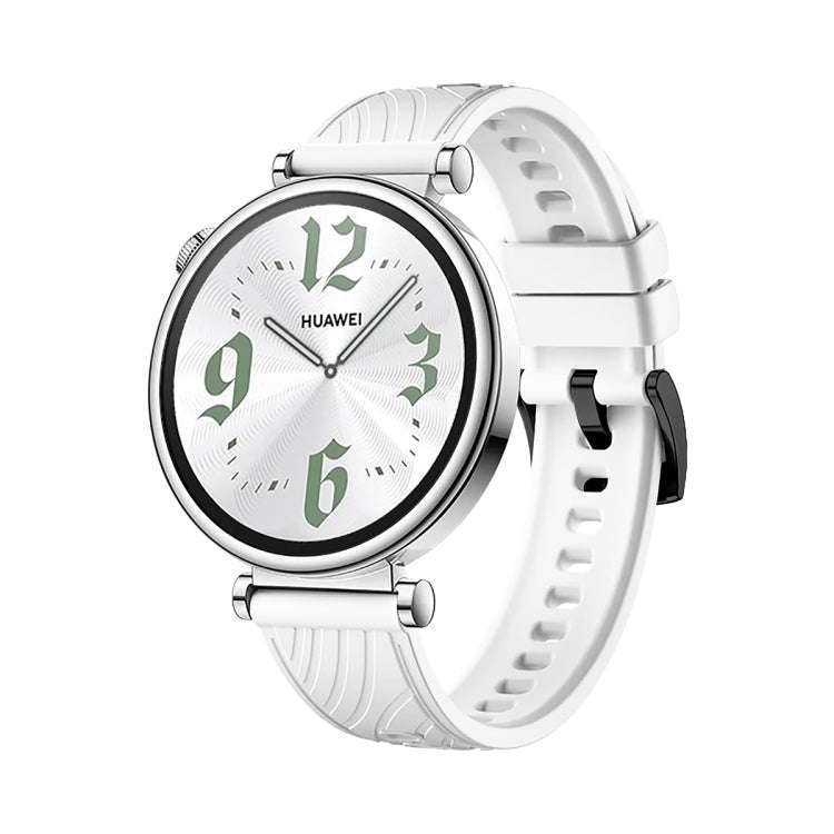 For Huawei Watch GT 4 18mm Texture Black Buckle Silicone Watch Band(White)