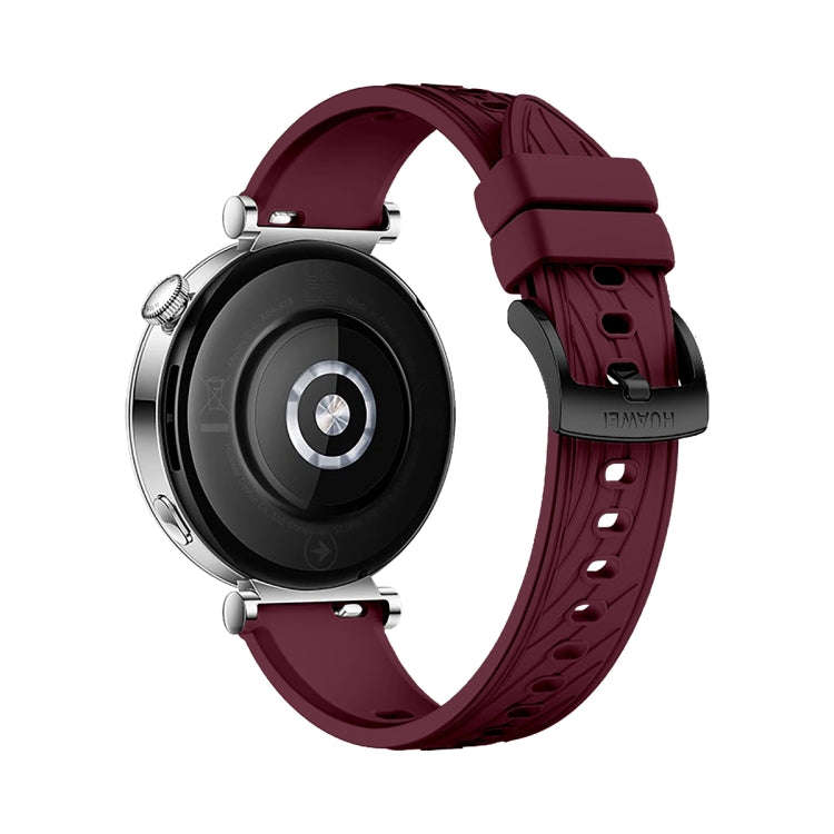 For Huawei Watch GT 4 18mm Texture Black Buckle Silicone Watch Band(Wine Red)