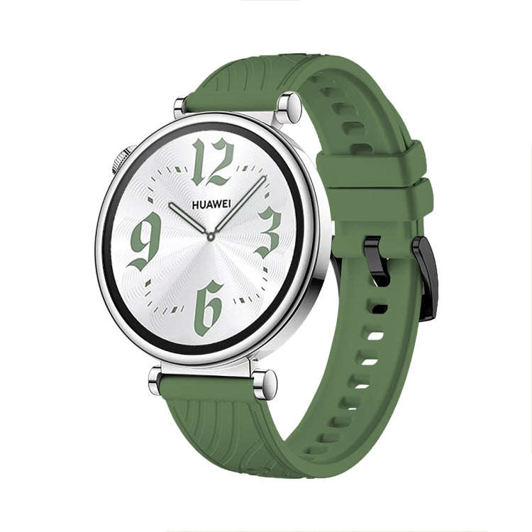 For Huawei Watch GT 4 18mm Texture Black Buckle Silicone Watch Band(Spruce Green)