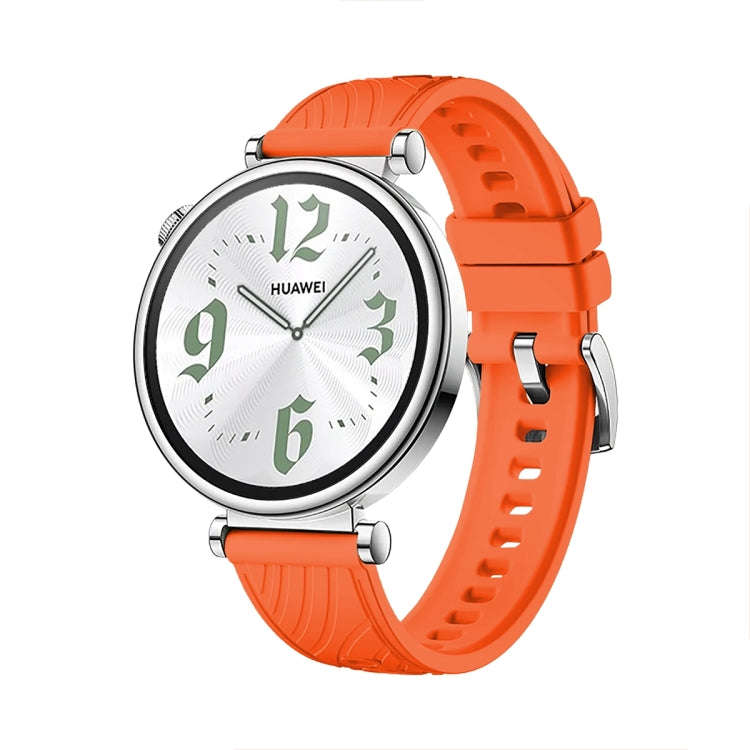 For Huawei Watch GT 4 18mm Texture Silver Buckle Silicone Watch Band(Orange)