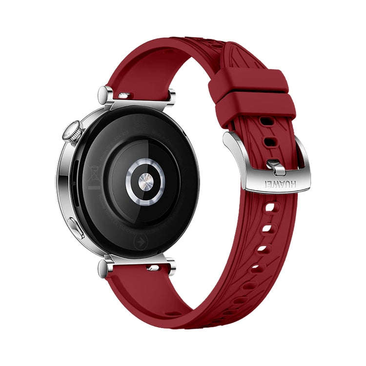 For Huawei Watch GT 4 18mm Texture Silver Buckle Silicone Watch Band(Red)