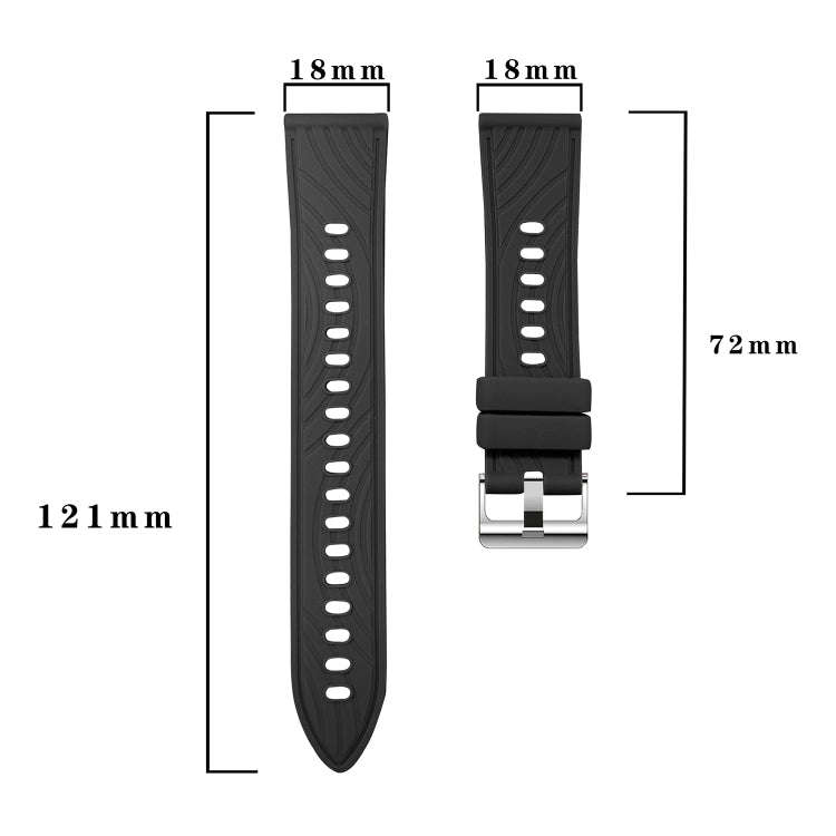 For Huawei Watch GT 4 18mm Texture Silver Buckle Silicone Watch Band(Black)