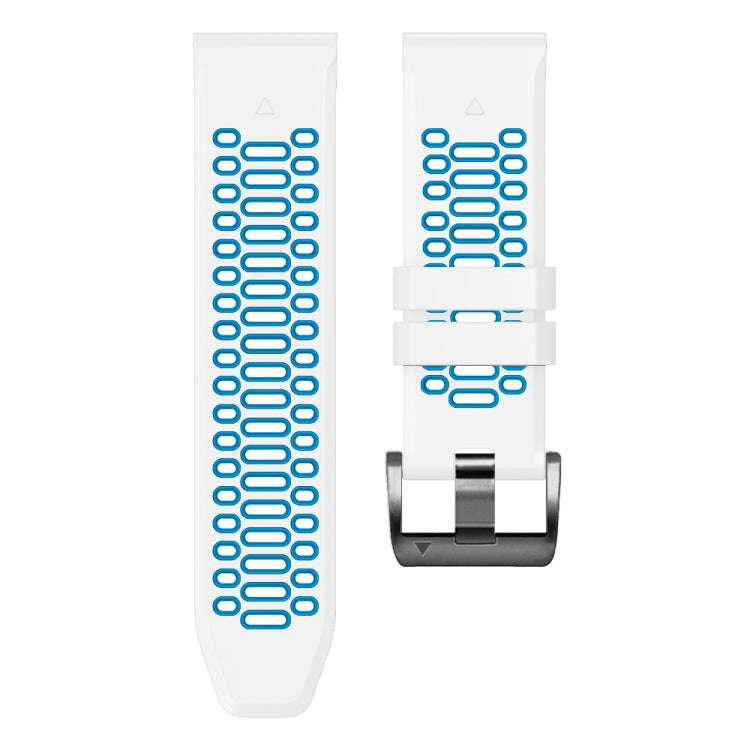 For Garmin Fenix 7X 26mm Three Rows Hole Two Color Silicone Watch Band(White Blue)