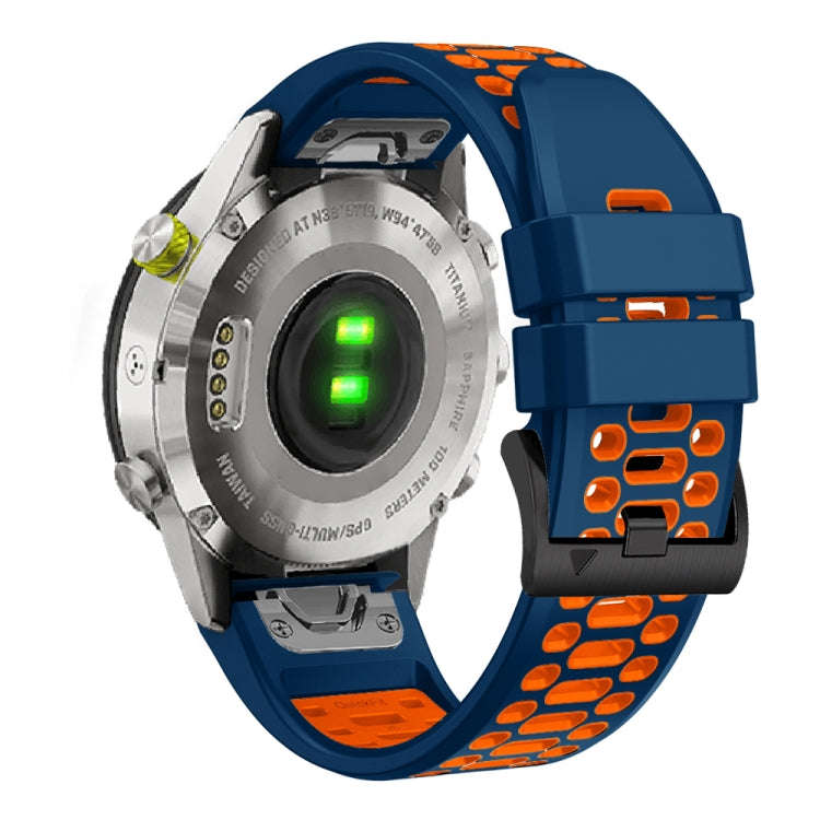 For Garmin Fenix 7X 26mm Three Rows Hole Two Color Silicone Watch Band(Royal Blue Orange)