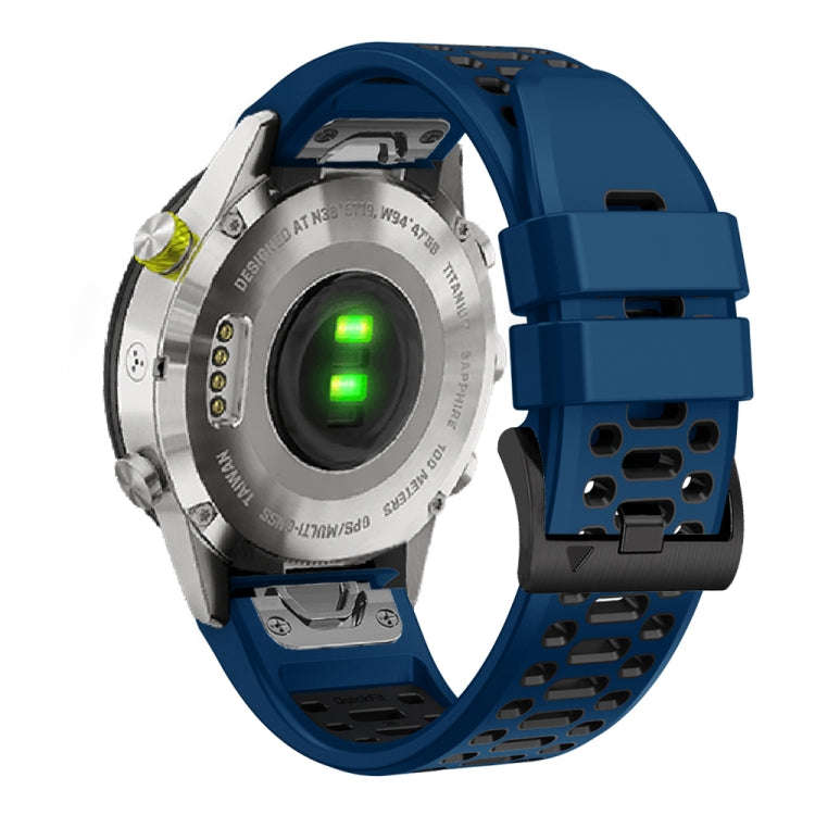 For Garmin Fenix 7X 26mm Three Rows Hole Two Color Silicone Watch Band(Royal Blue Black)