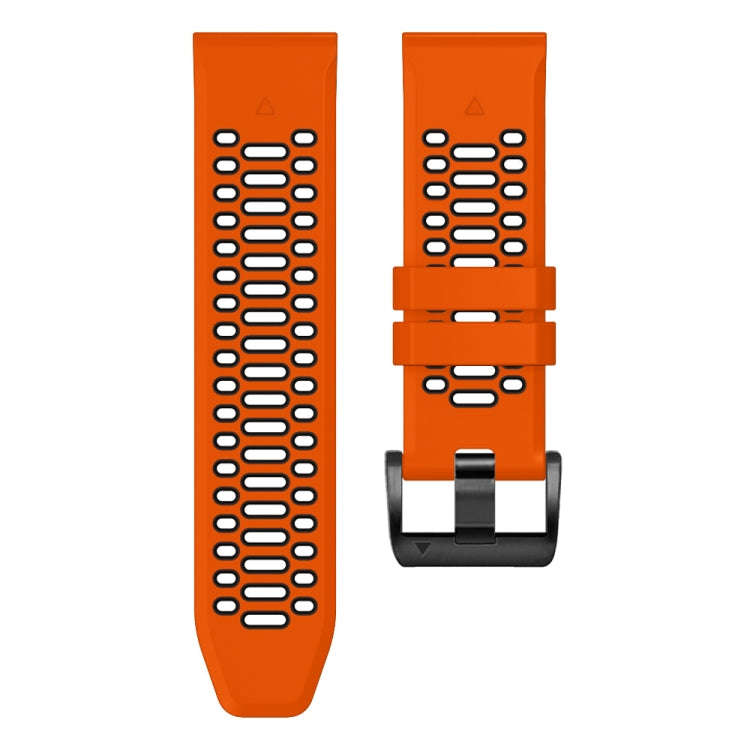 For Garmin Fenix 7X 26mm Three Rows Hole Two Color Silicone Watch Band(Orange Black)