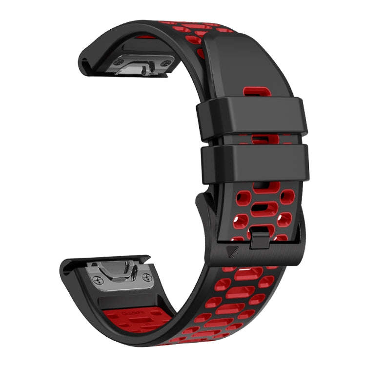 For Garmin Fenix 7X 26mm Three Rows Hole Two Color Silicone Watch Band(Black Red)