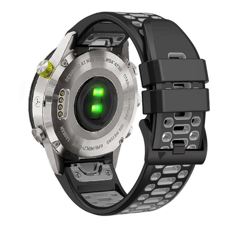 For Garmin Fenix 7X 26mm Three Rows Hole Two Color Silicone Watch Band(Black Grey)