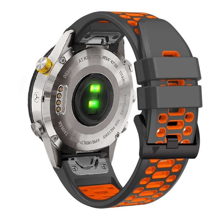 For Garmin Fenix 7X 26mm Three Rows Hole Two Color Silicone Watch Band(Dark Grey Orange)