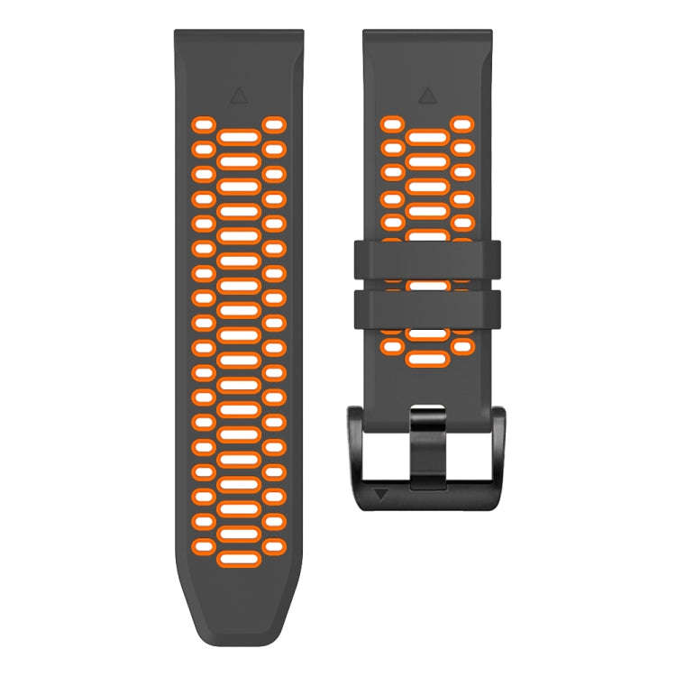 For Garmin Fenix 7X 26mm Three Rows Hole Two Color Silicone Watch Band(Dark Grey Orange)