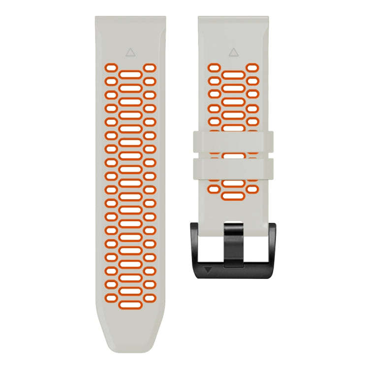 For Garmin Fenix 7X 26mm Three Rows Hole Two Color Silicone Watch Band(Light Grey Orange)